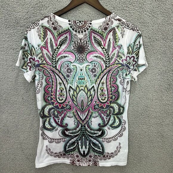 Vintage Y2K Top Kates Kloset Womens Large Paisley Geometric‎ Short Sleeve Boho - Picture 2 of 6
